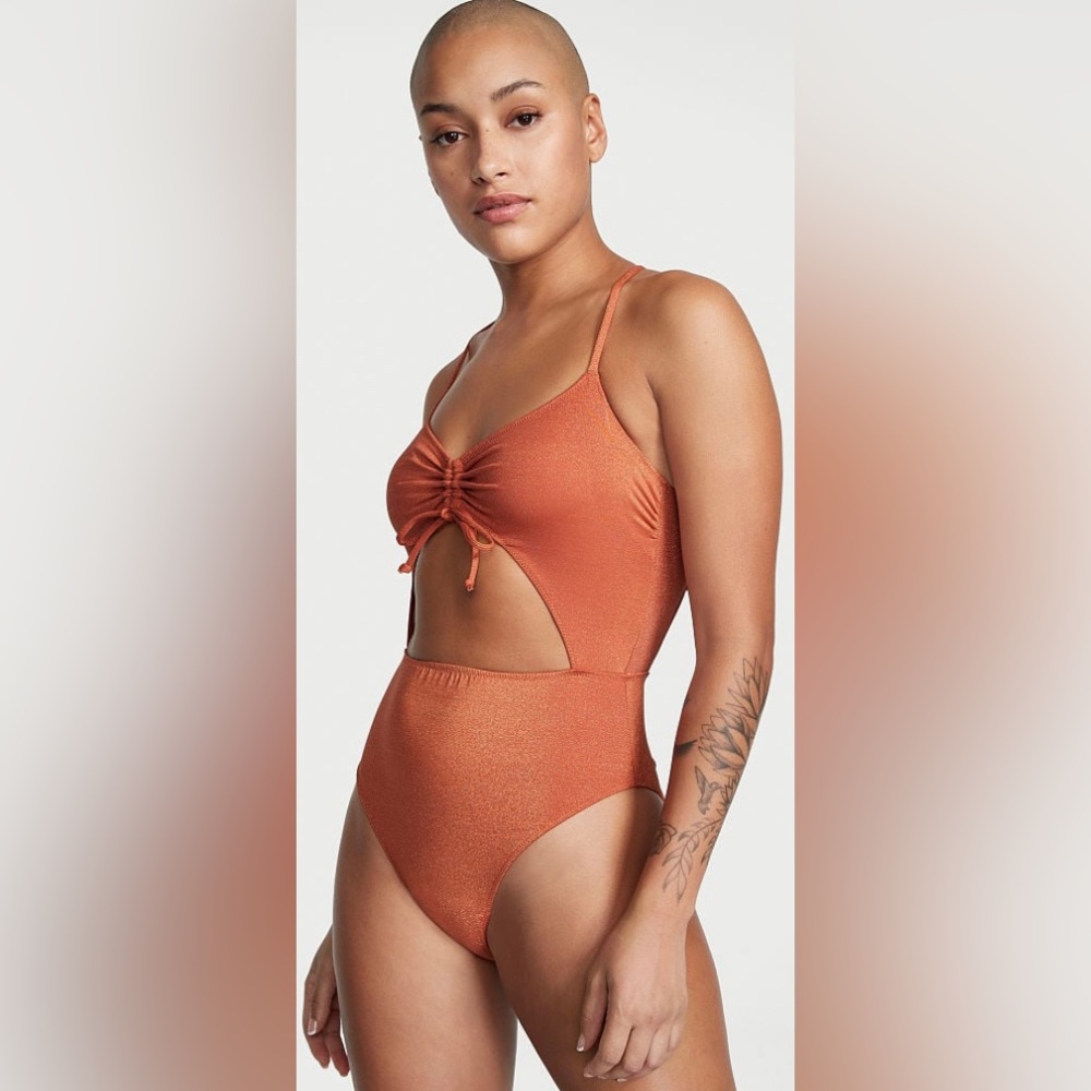 NWT Victoria's Secret Swim Ruched Shine Cutout One-Piece Swimsuit